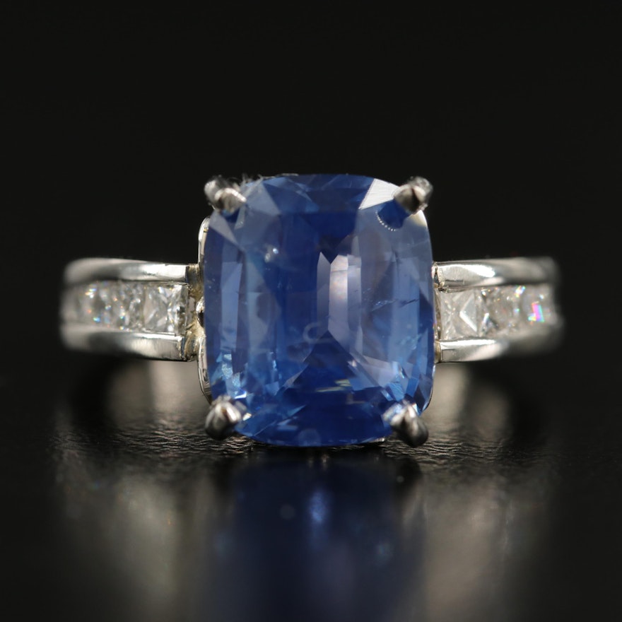 Platinum 6.18 CT Unheated Sri Lankan Sapphire and Diamond Ring with GIA Report