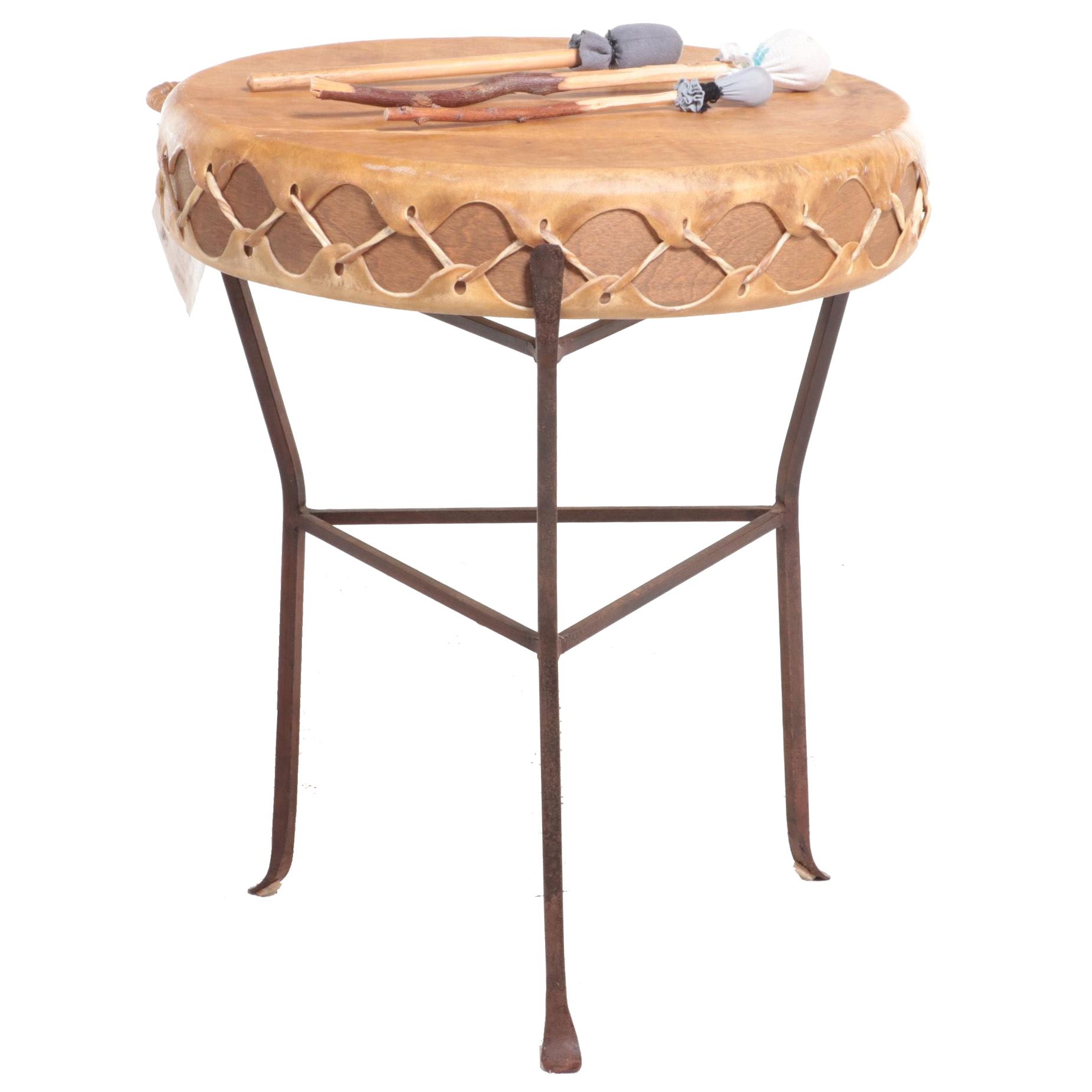 Double-Sided Hoop Drum with Wrought Metal Tripod Stand