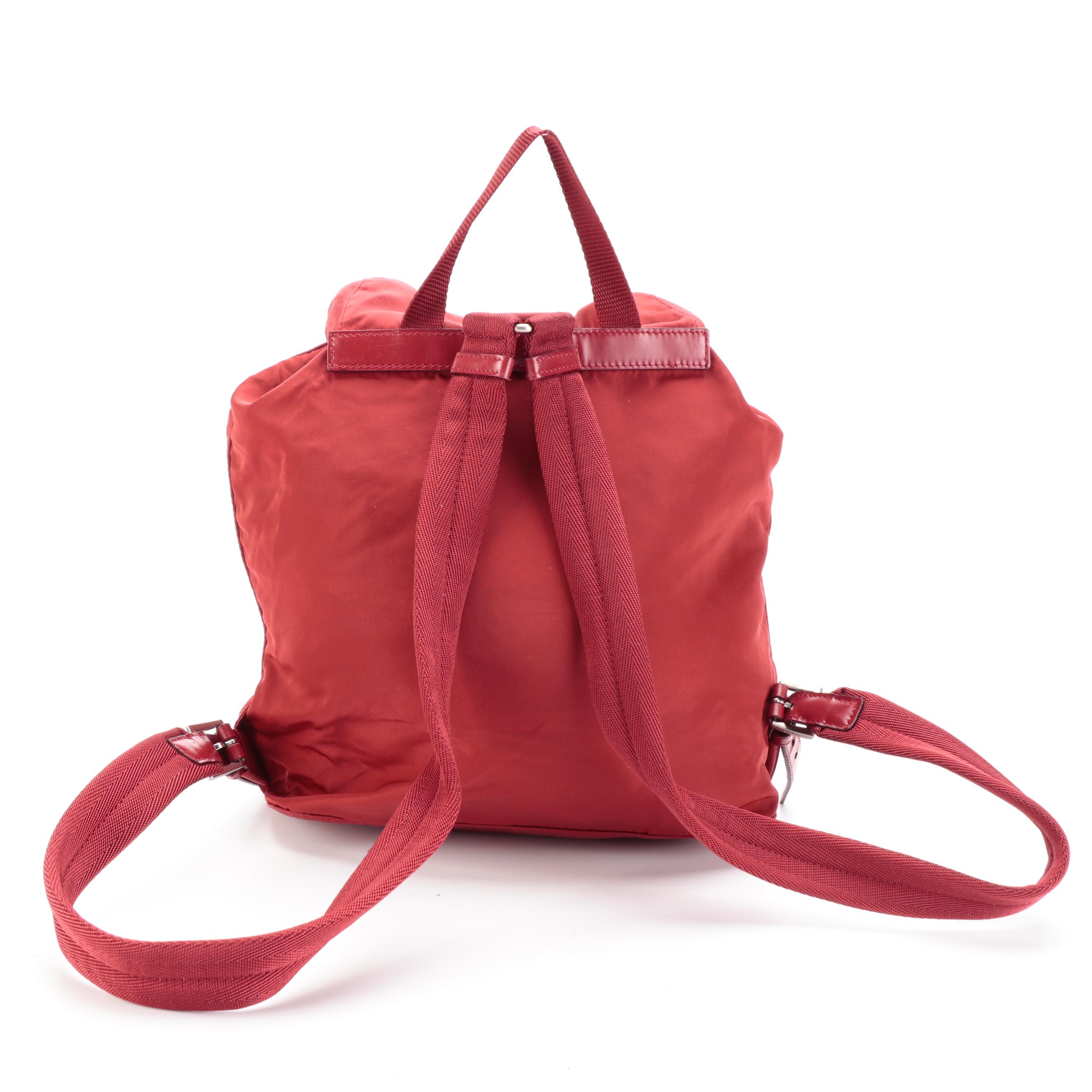 Prada Red Tessuto Nylon Backpack Purse with Leather Trim