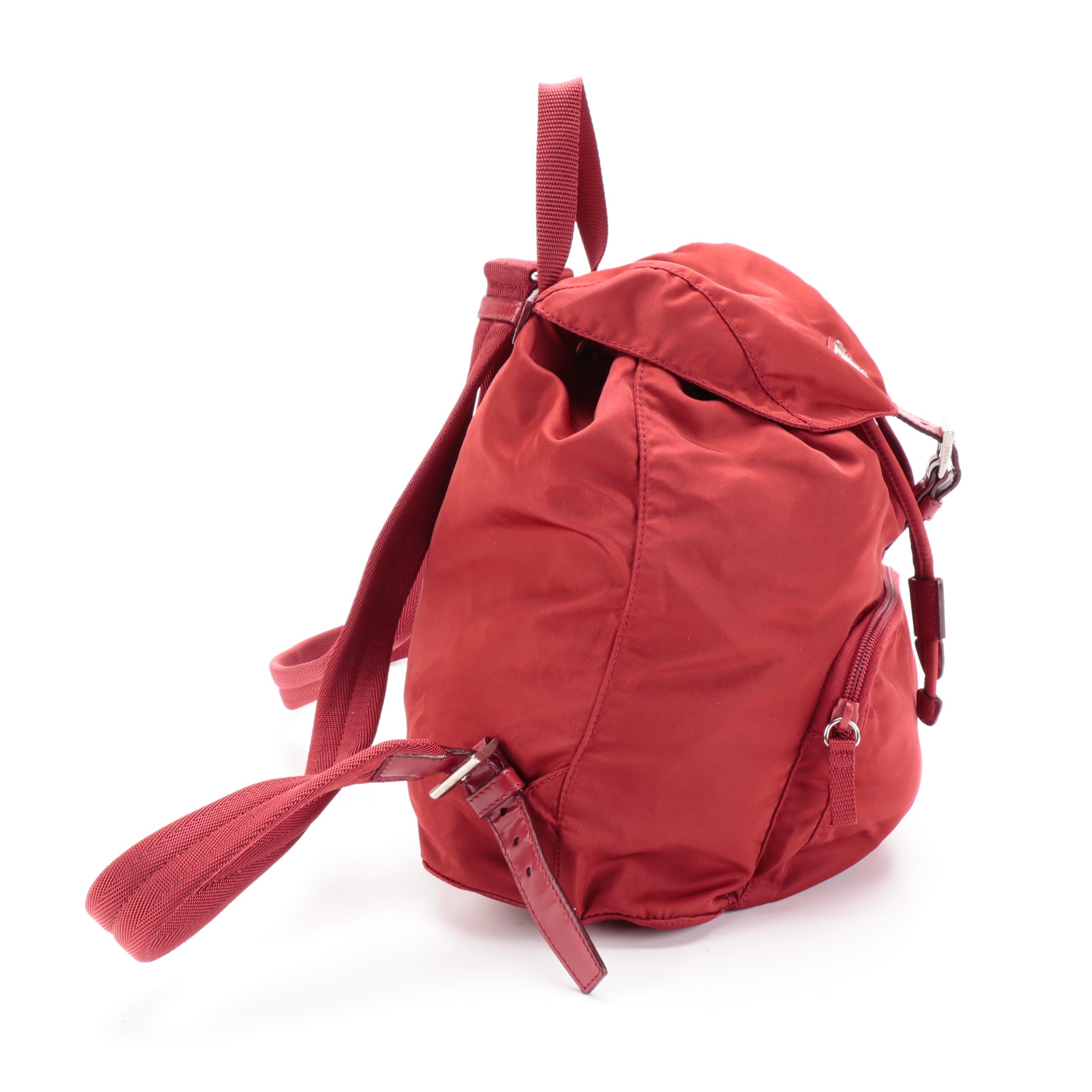 Prada Red Tessuto Nylon Backpack Purse with Leather Trim