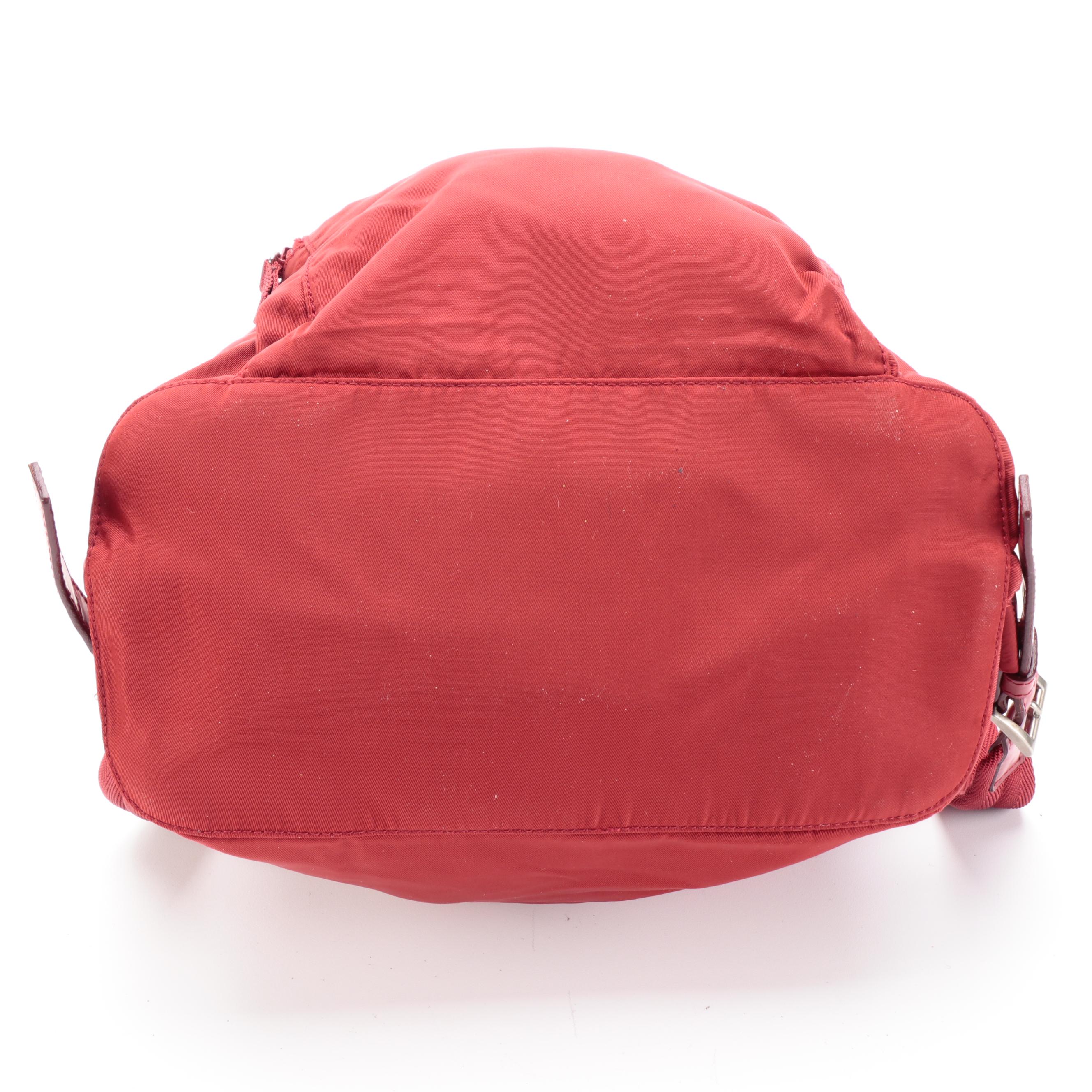 Prada Red Tessuto Nylon Backpack Purse with Leather Trim