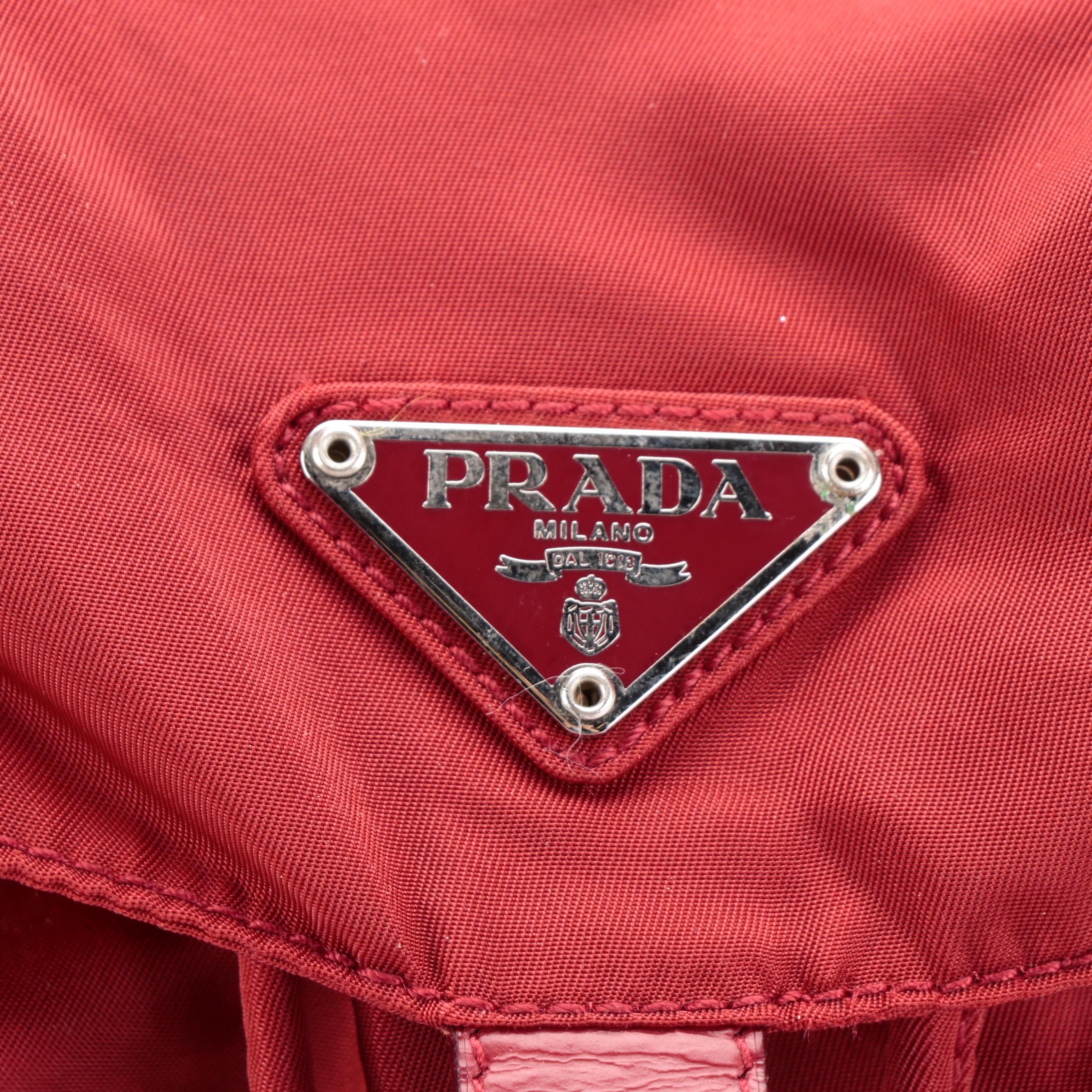 Prada Red Tessuto Nylon Backpack Purse with Leather Trim