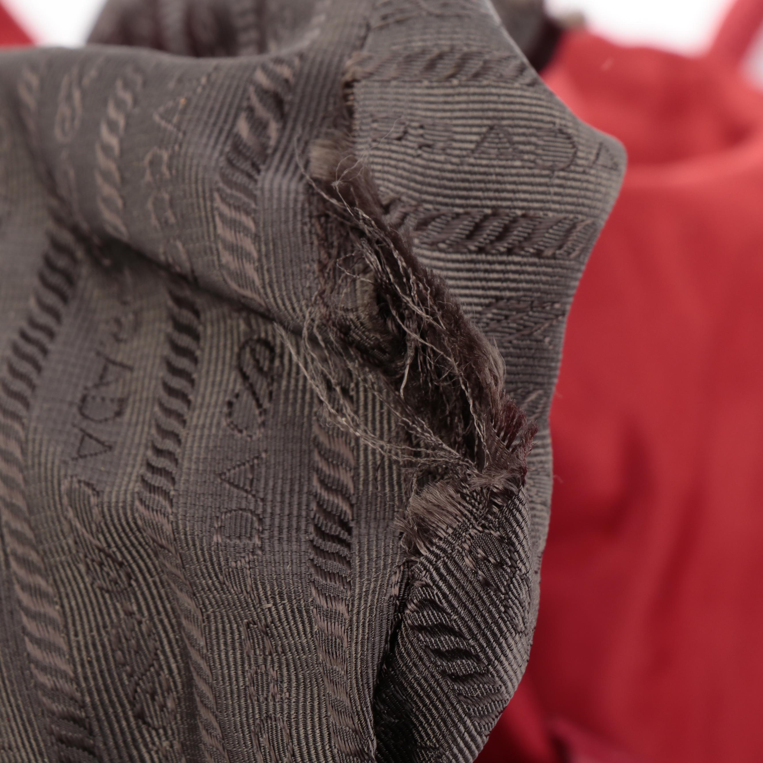 Prada Red Tessuto Nylon Backpack Purse with Leather Trim