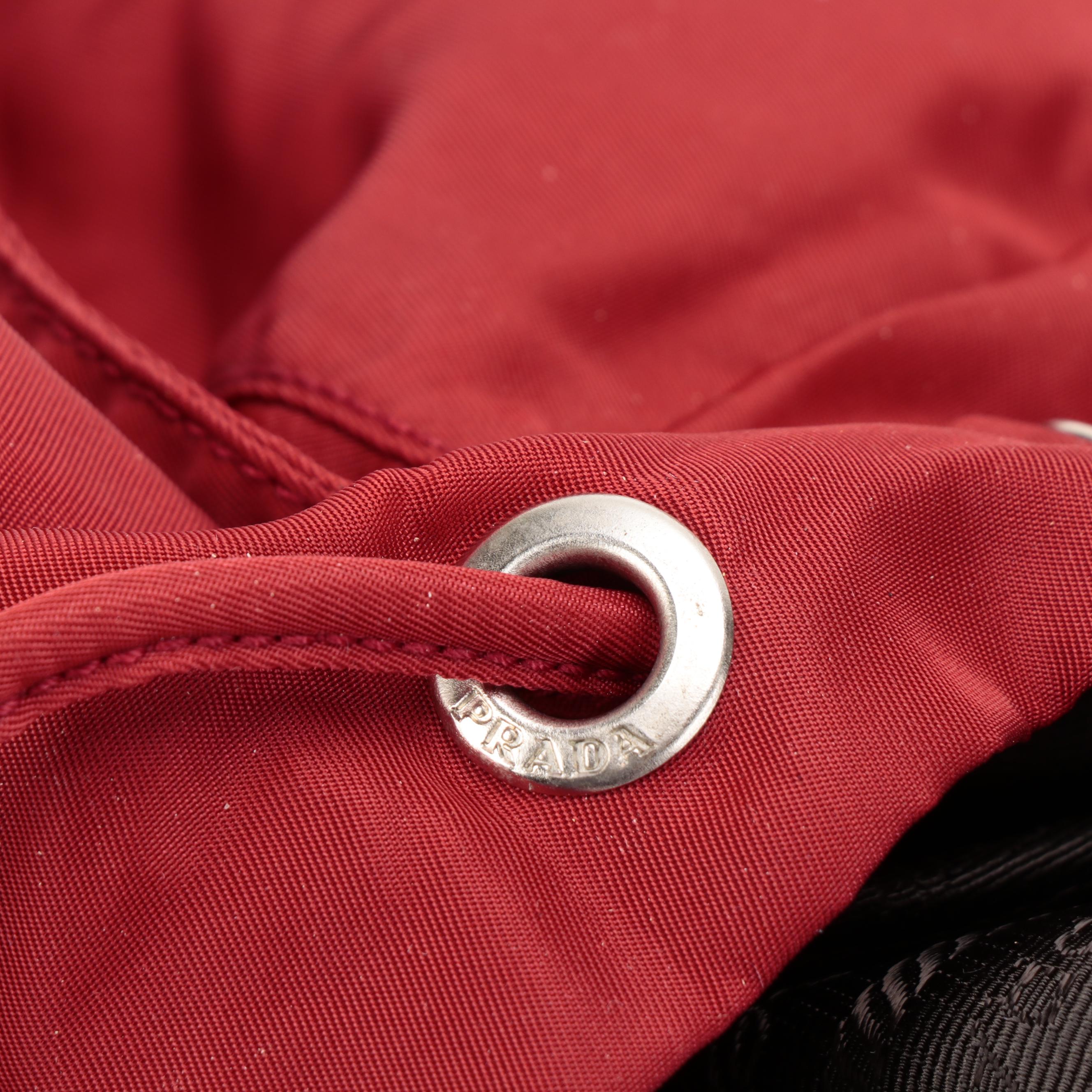 Prada Red Tessuto Nylon Backpack Purse with Leather Trim