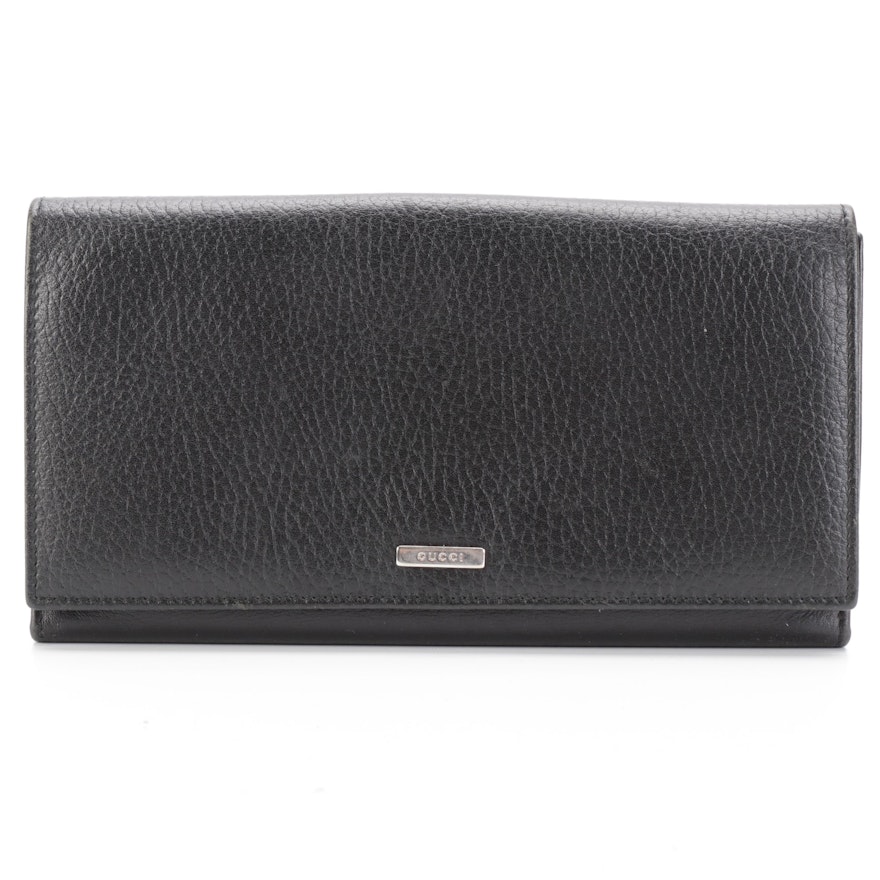 Gucci Black Grained Leather Continental Wallet with Box