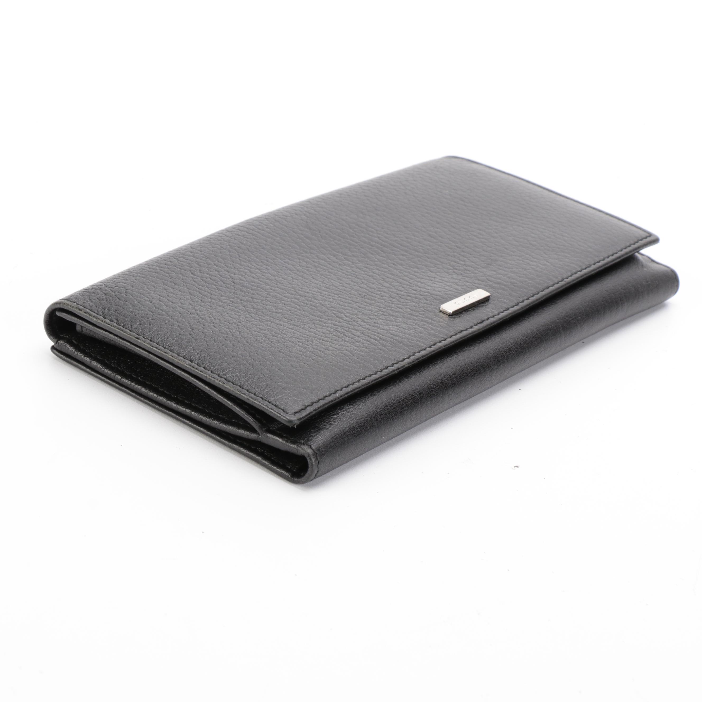 Gucci Black Grained Leather Continental Wallet with Box