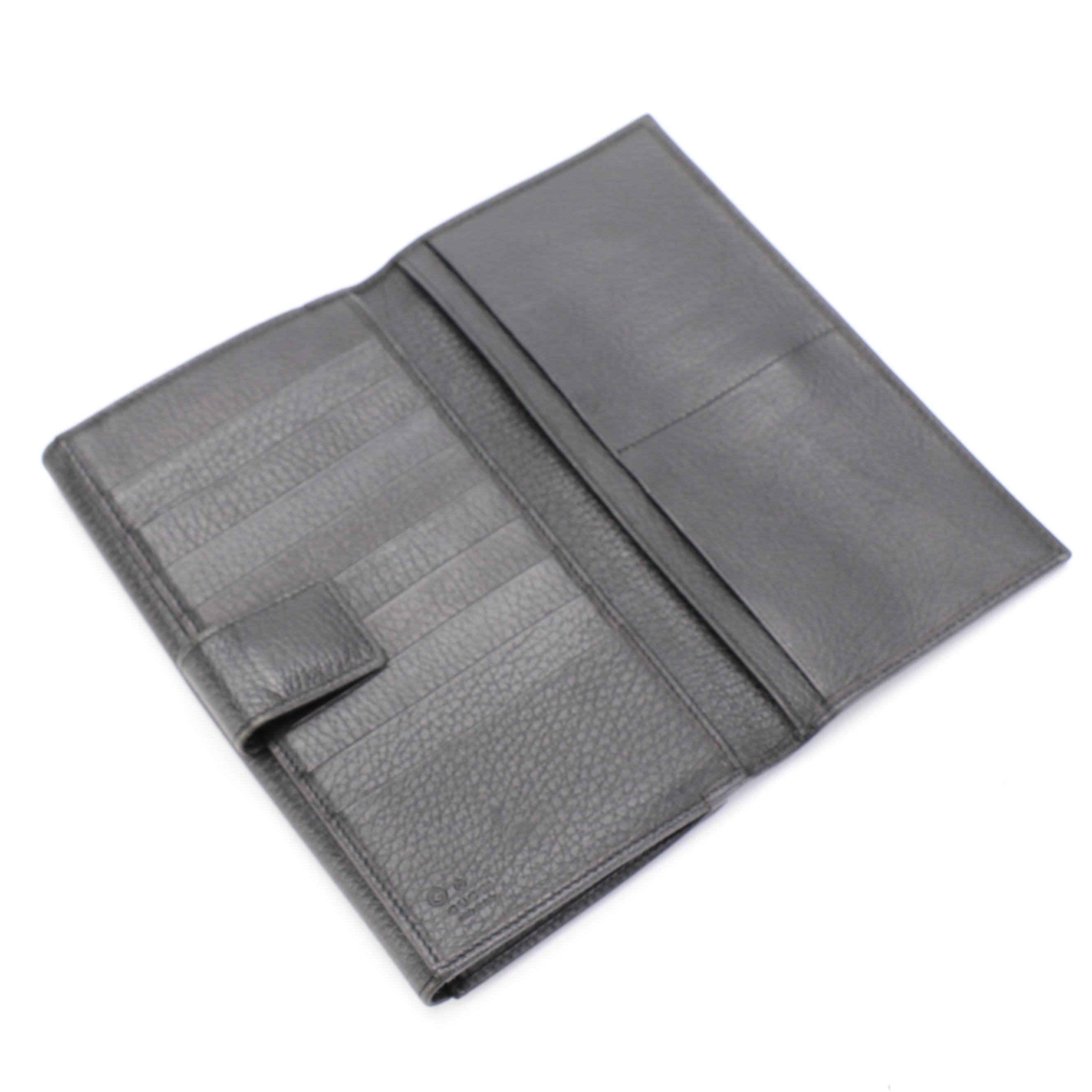 Gucci Black Grained Leather Continental Wallet with Box