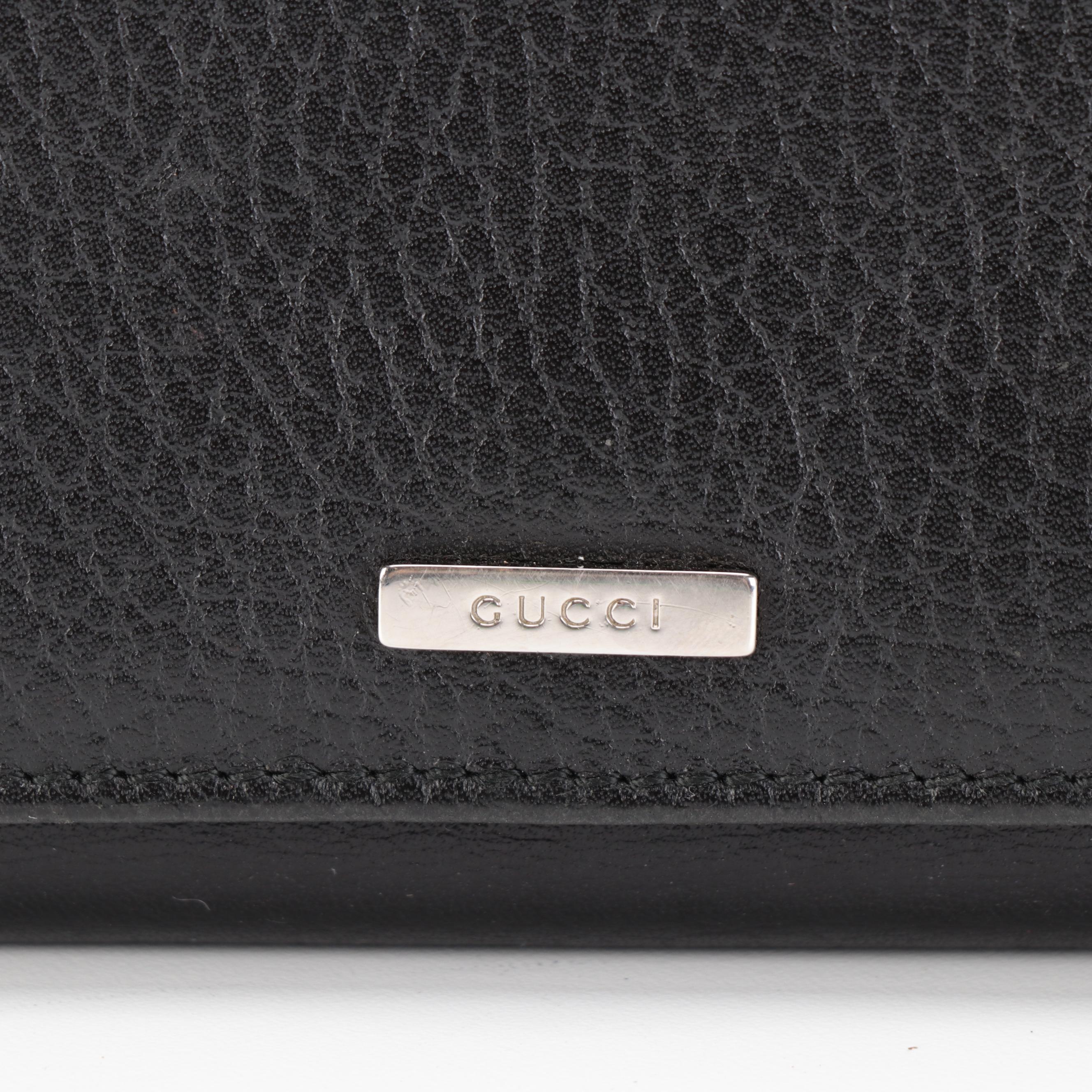 Gucci Black Grained Leather Continental Wallet with Box