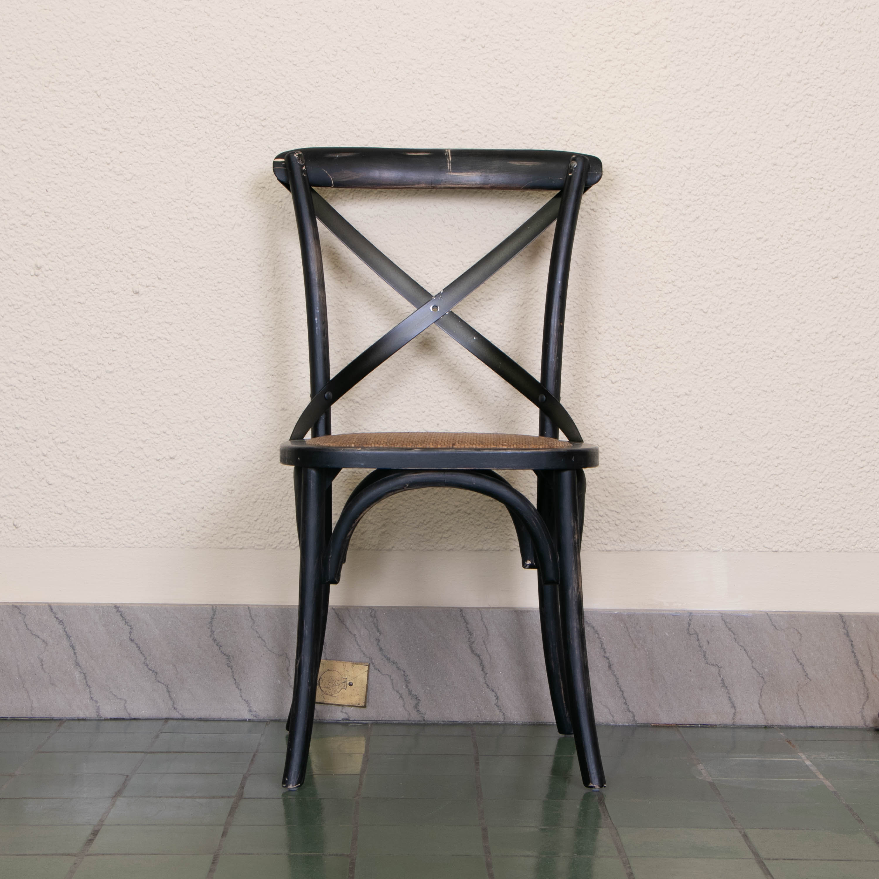 Arhaus "Luca" Stone Top Dining Table and Four "Cadence" Ebonized Birch Chairs