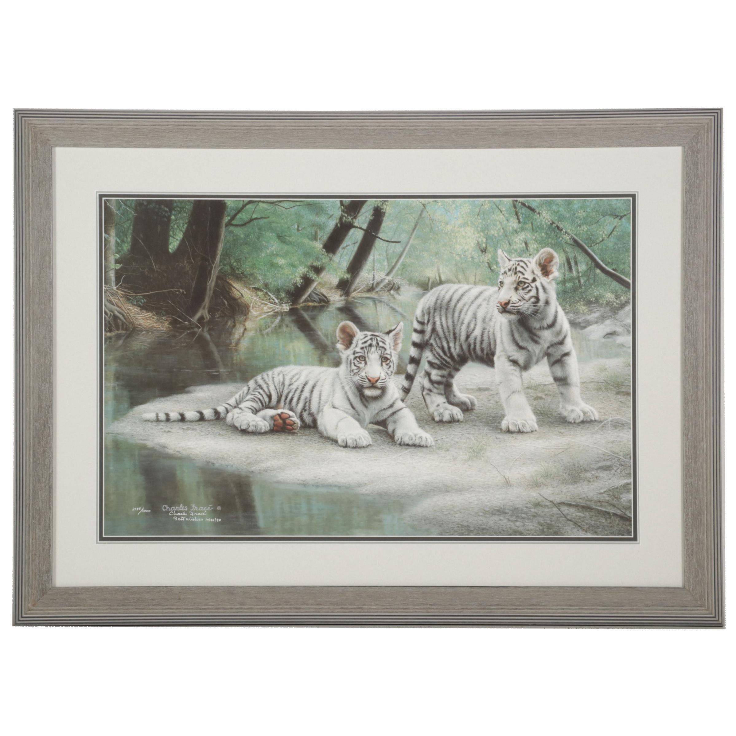 Charles Fracé White Tiger Cubs Offset Lithograph "Partners," 1990