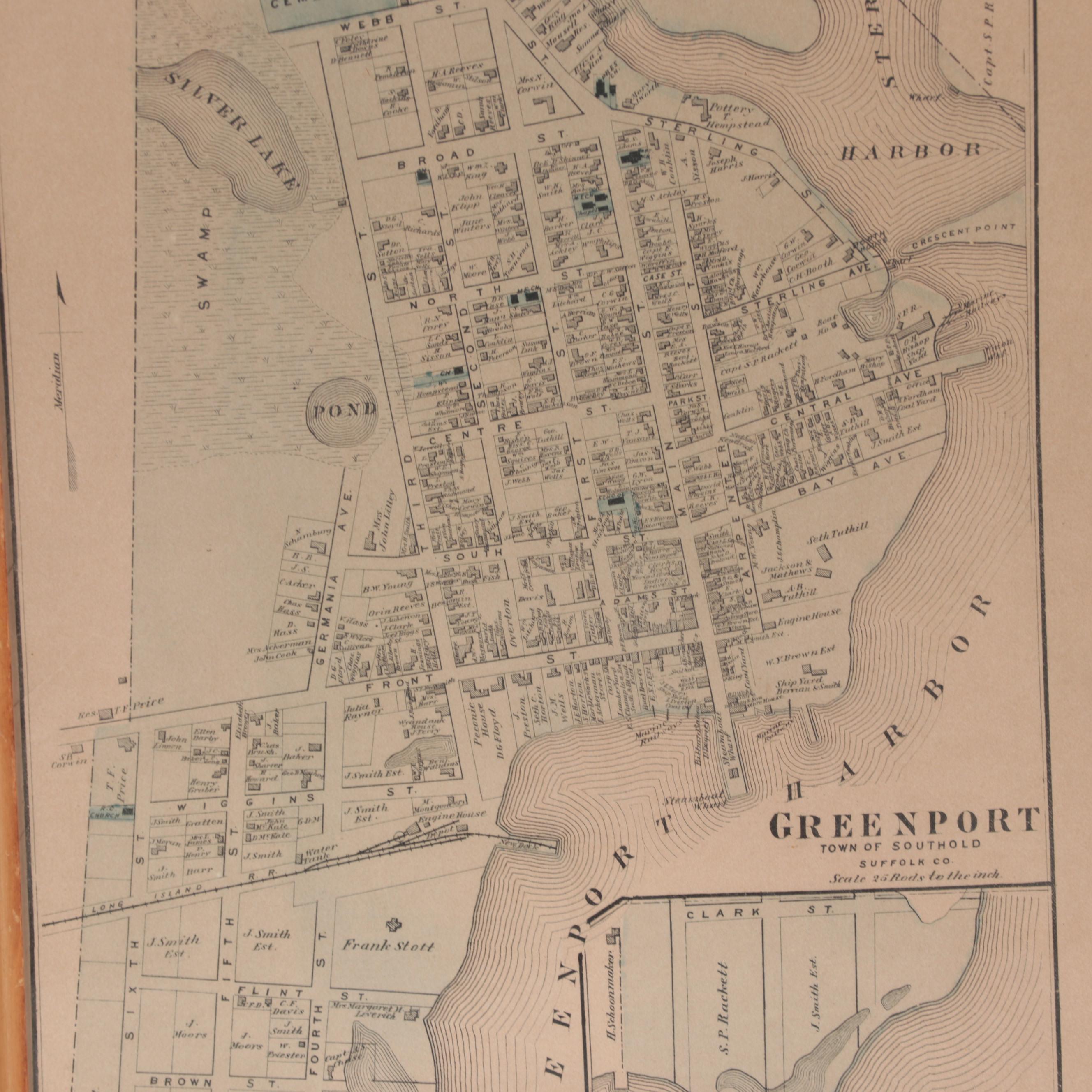 Lithographic Map of Greenport, Mid-20th Century