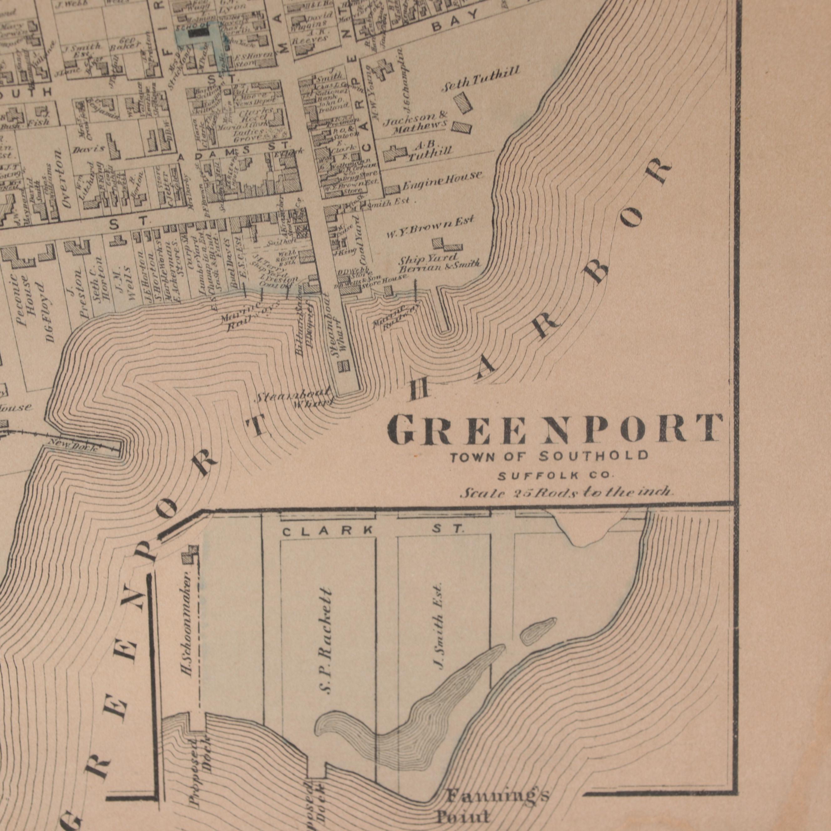 Lithographic Map of Greenport, Mid-20th Century