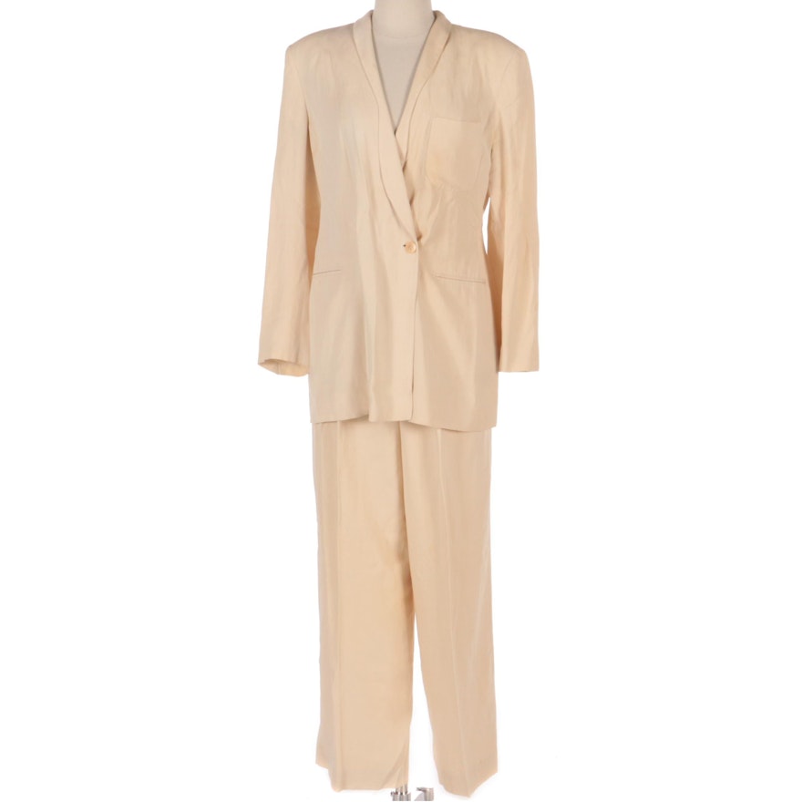 Giorgio Armani Double-Breasted Shawl Collar Pantsuit in Linen and Silk