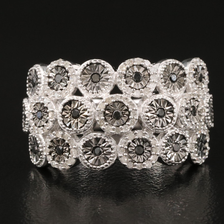 Sterling Silver Diamond Multi-Row Ring