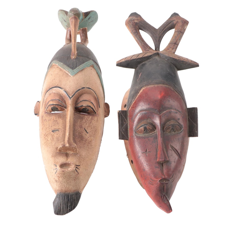 Guro Style Polychrome Wood Masks, West Africa