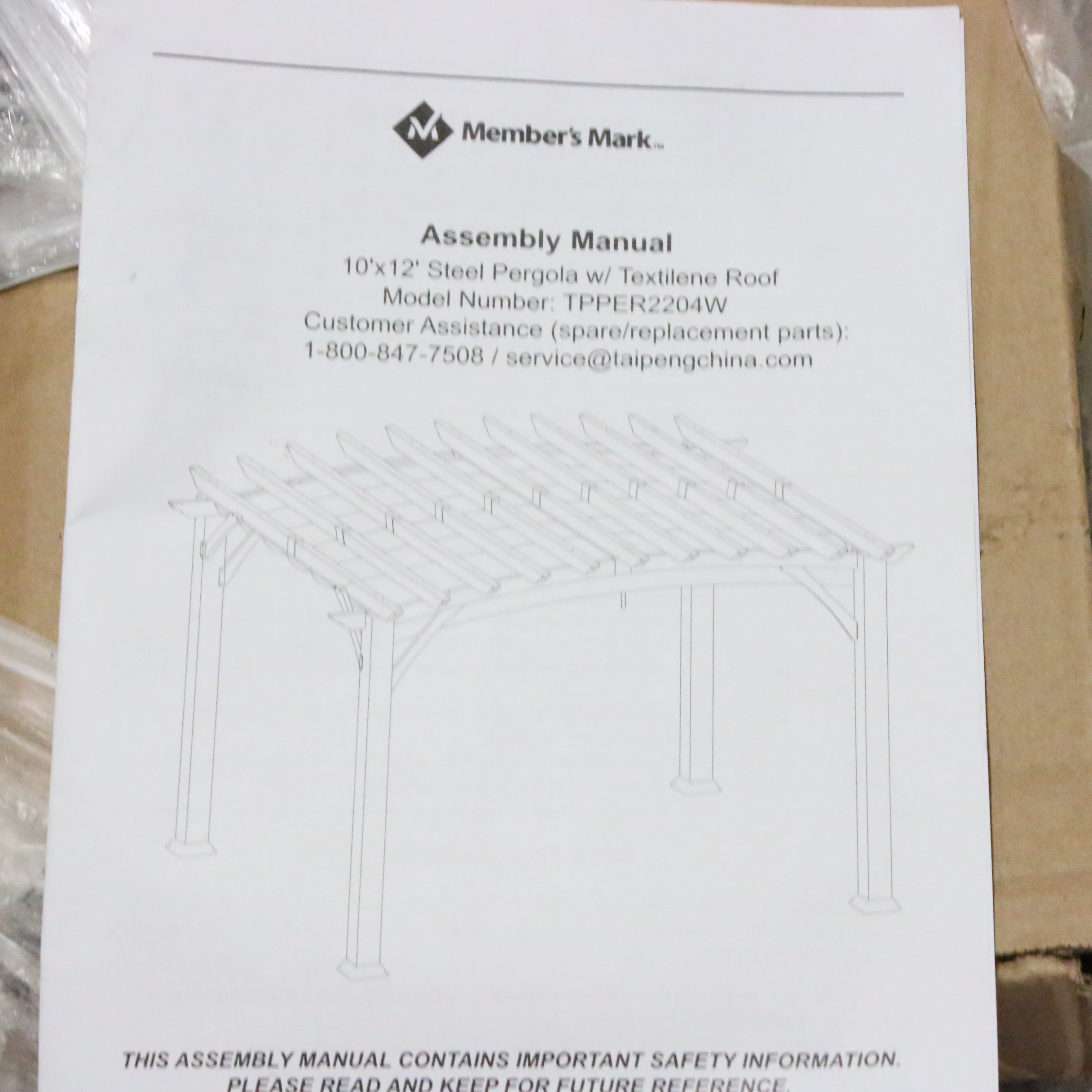 Member's Mark 10' x 12' Galvanized Steel and Textiline Pergola in White