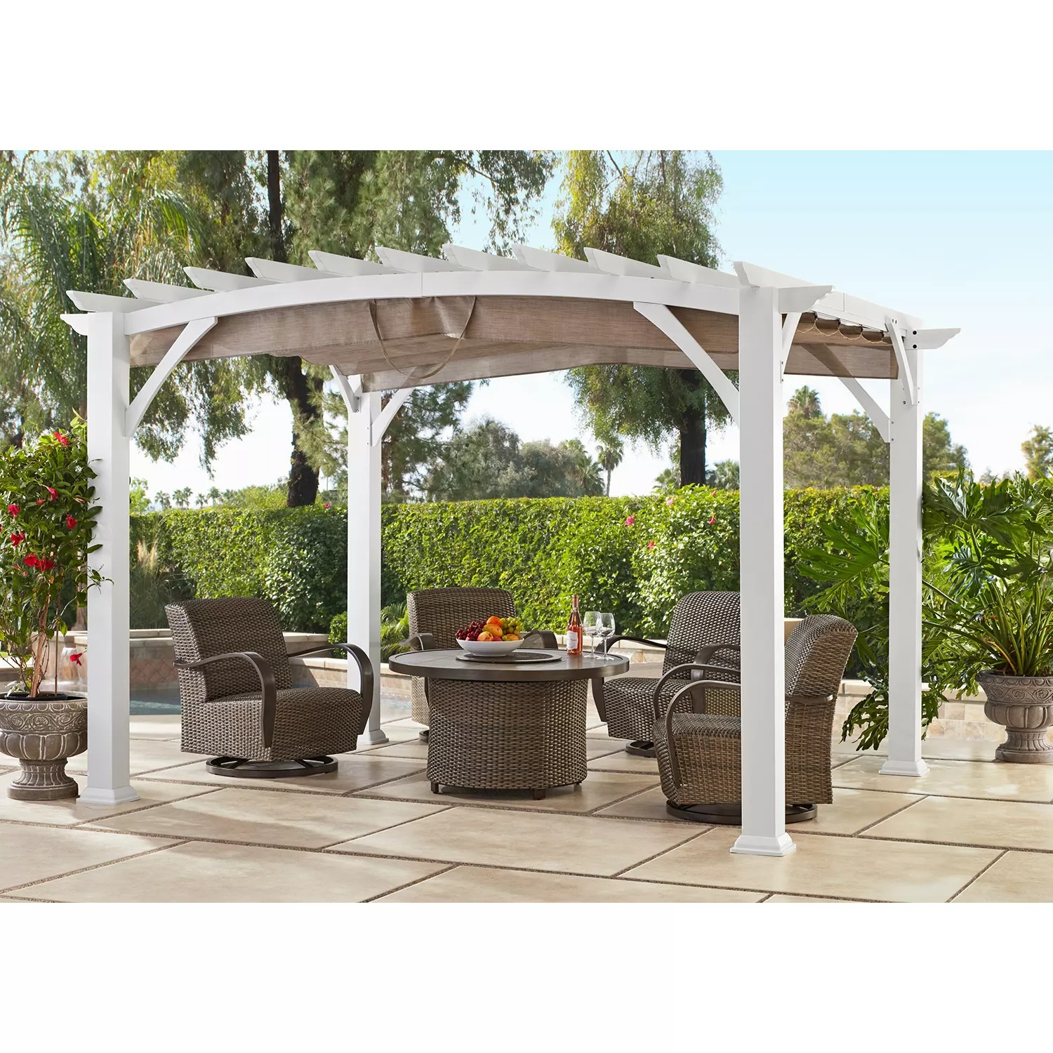 Member's Mark 10' x 12' Galvanized Steel and Textiline Pergola in White