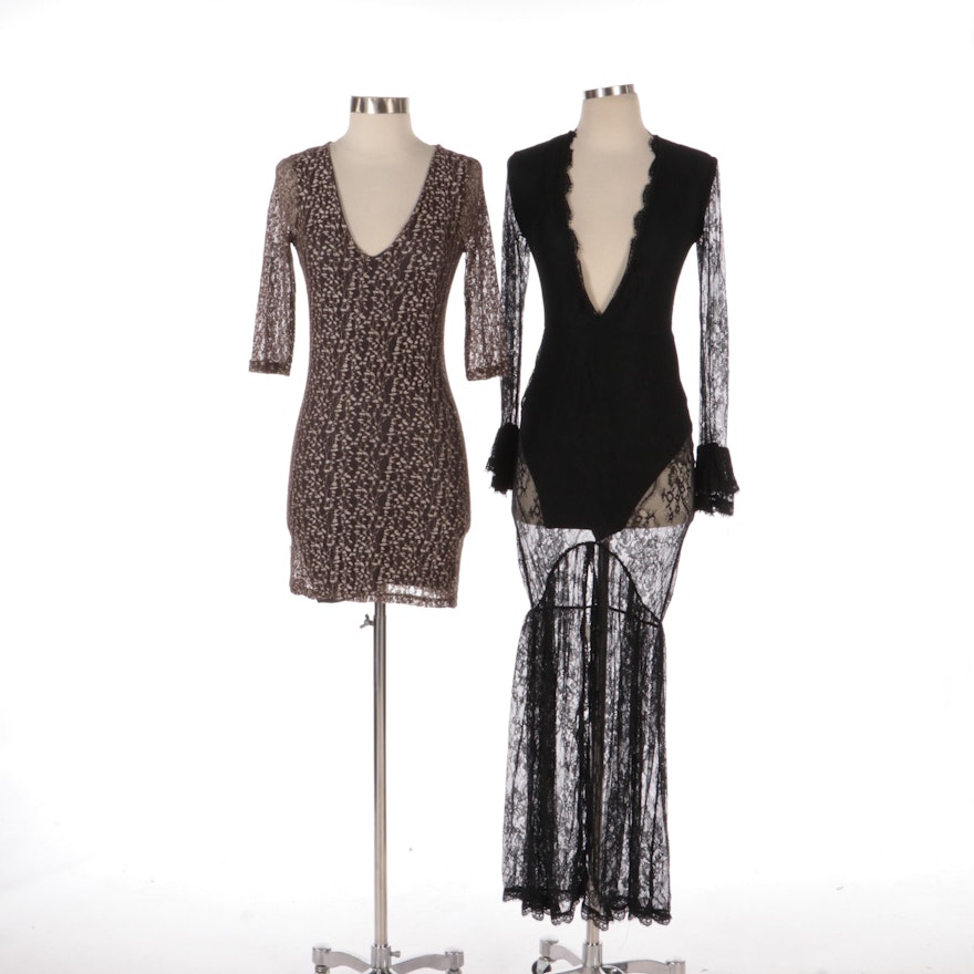 Nightcap and Other Metallic and Black Lace Dresses