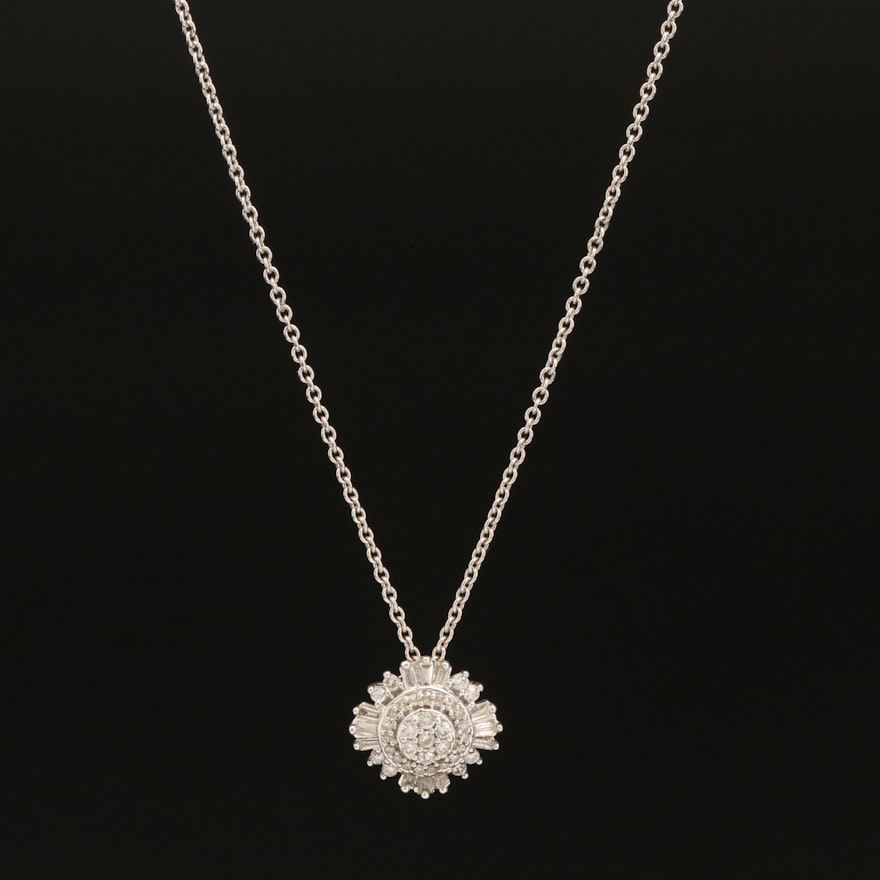 Sterling Diamond Cluster Pendant Necklace