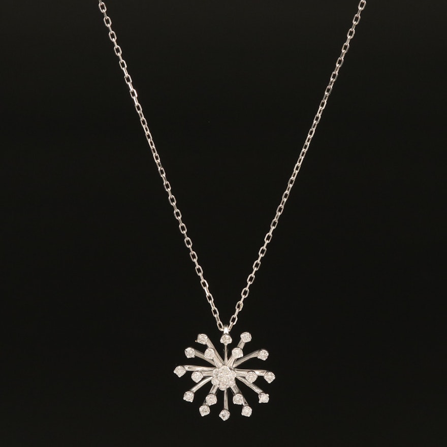 Sterling Diamond Burst Pendant Necklace