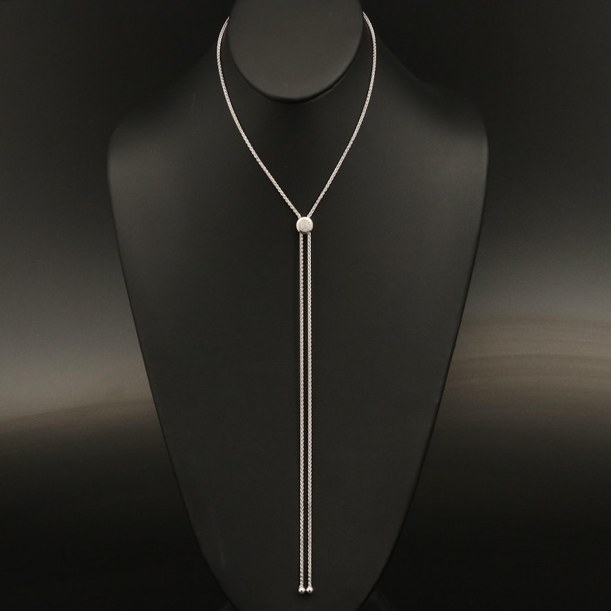 Sterling Diamond Cluster Bolo Necklace