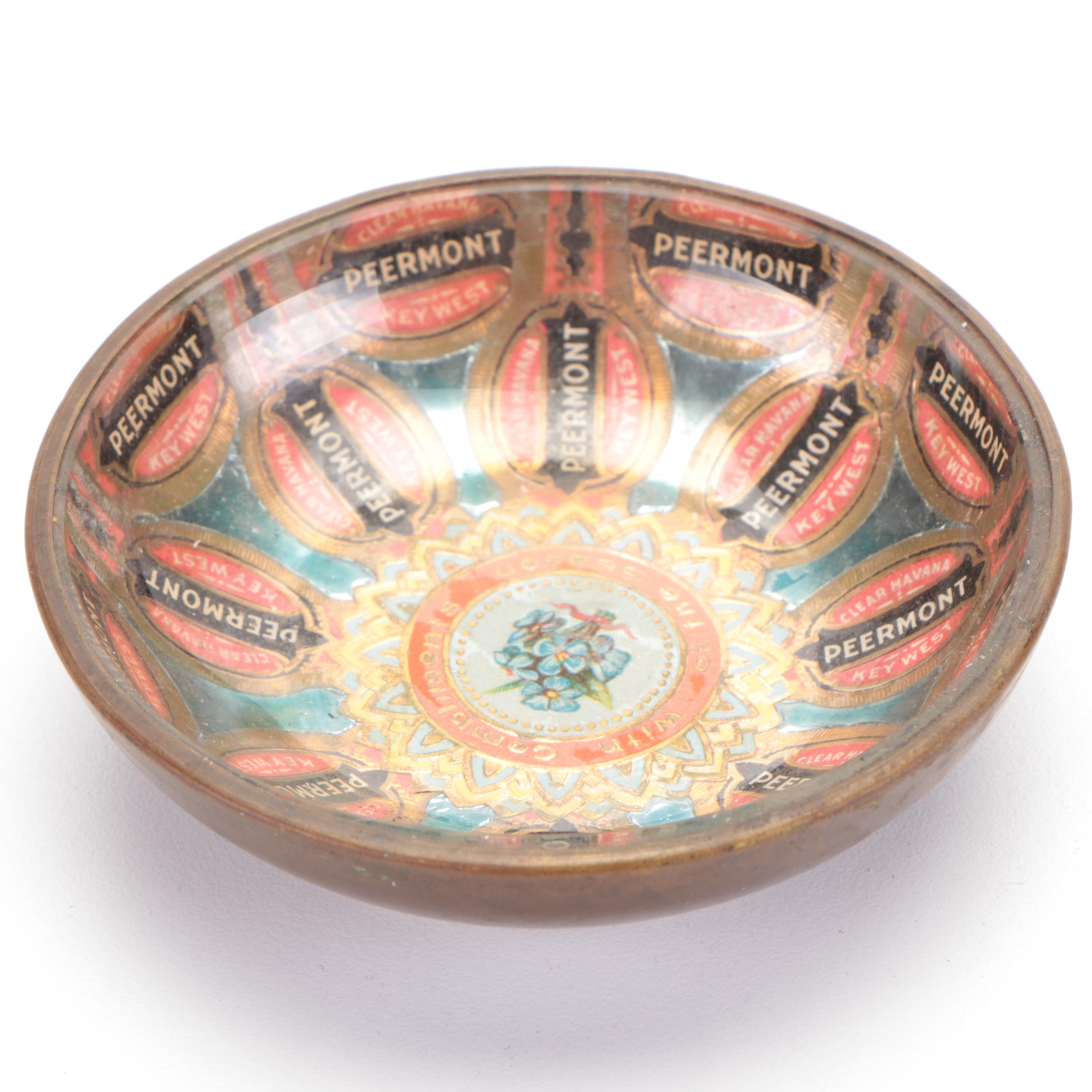 Cigar Band and Postage Stamp Decoupage Ashtrays, Vase, Bowls, and Plaque