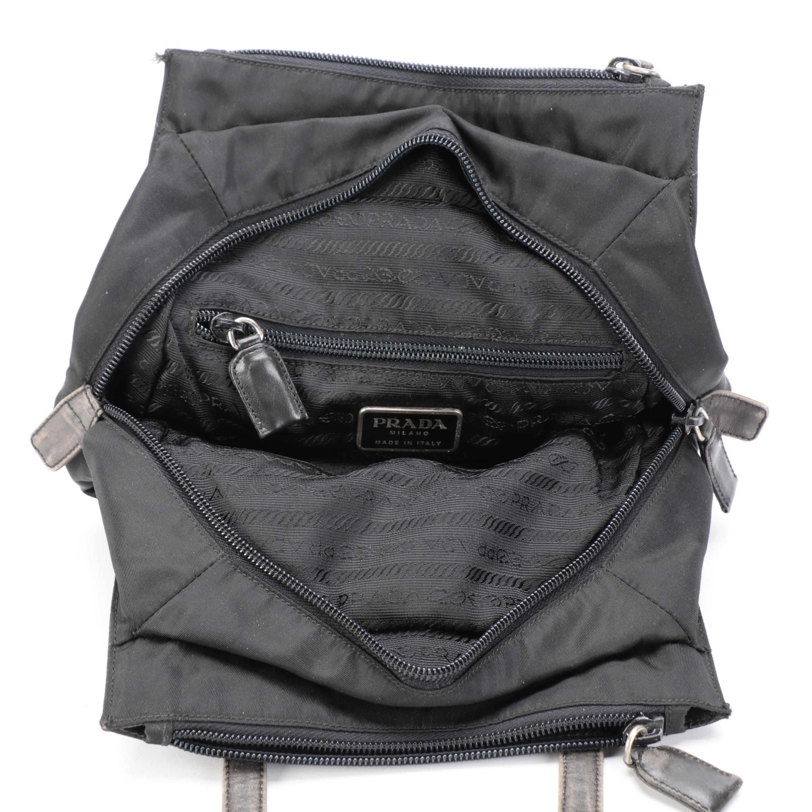 Prada Handbag in Black Tessuto Nylon with Leather Trim