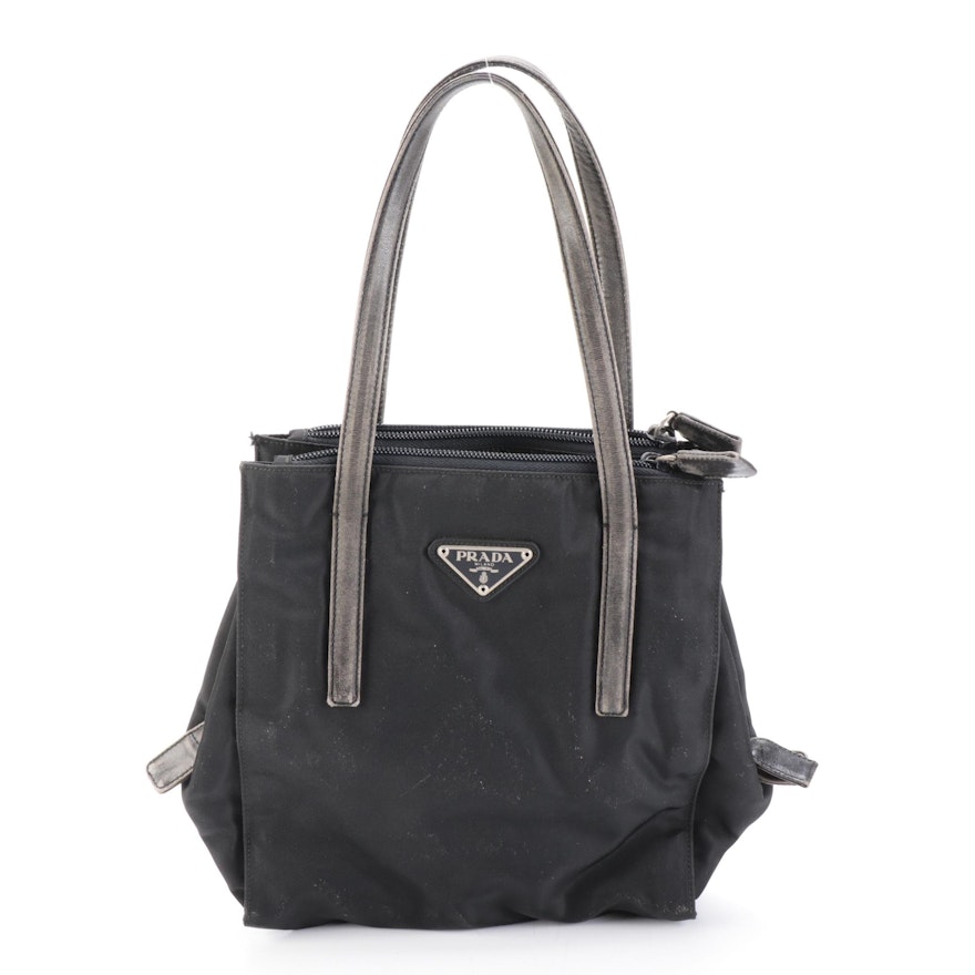 Prada Handbag in Black Tessuto Nylon with Leather Trim