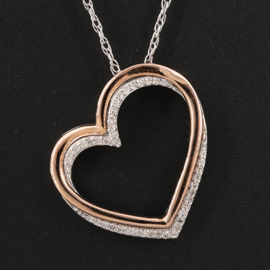 Sterling Diamond Heart Pendant Necklace with 10K Accent