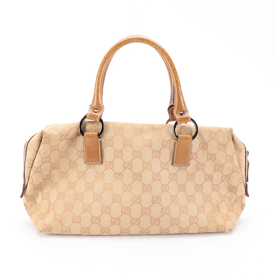 Gucci GG Canvas and Tan Leather Handbag