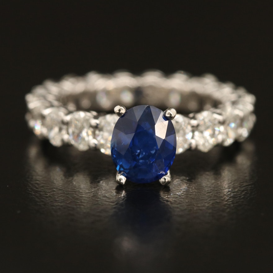Platinum 1.72 CT Sapphire and 2.75 CTW Diamond Eternity Ring with GIA Report