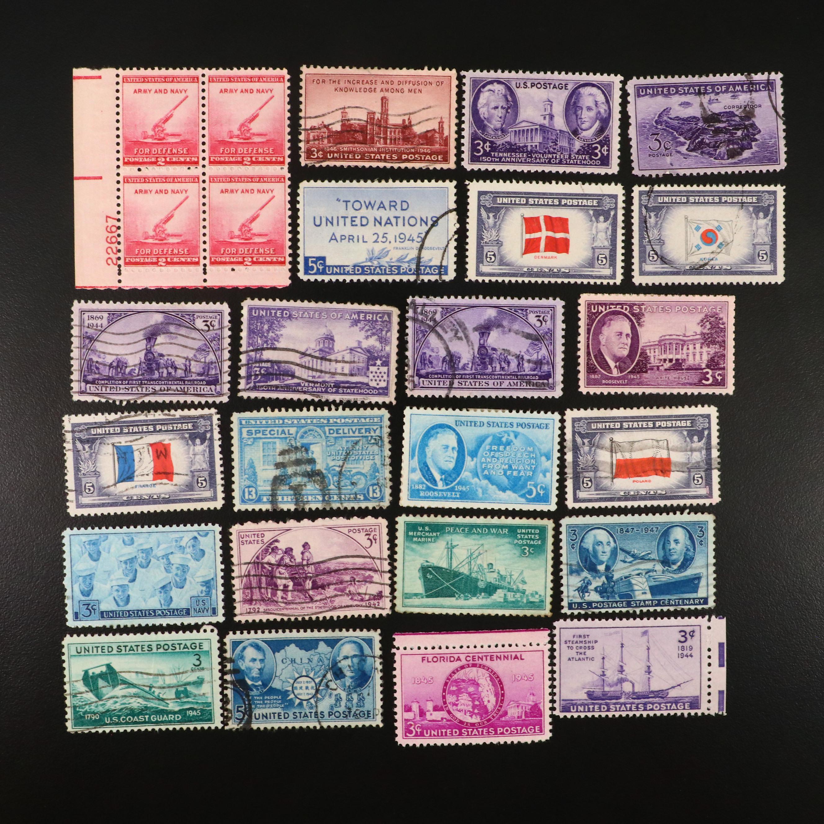 Commemorative U.S. Stamps Including Overrun Territories and Air Mail, 1940s