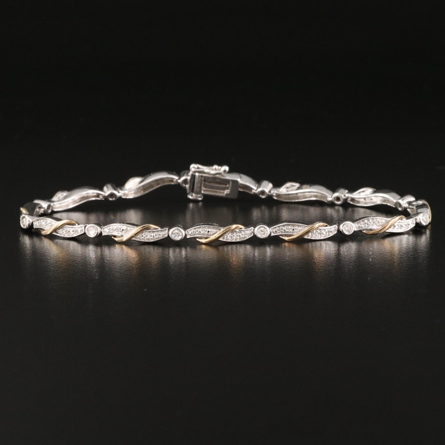 Sterling Silver Diamond Bracelet with 10K Accents