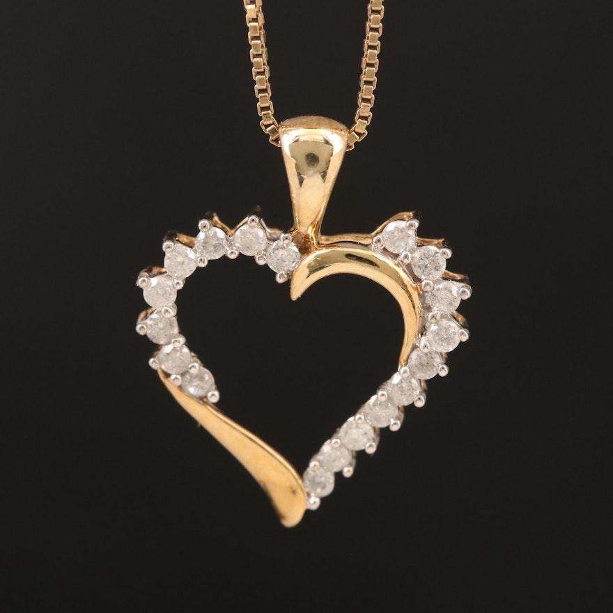 Sterling Diamond Heart Pendant Necklace