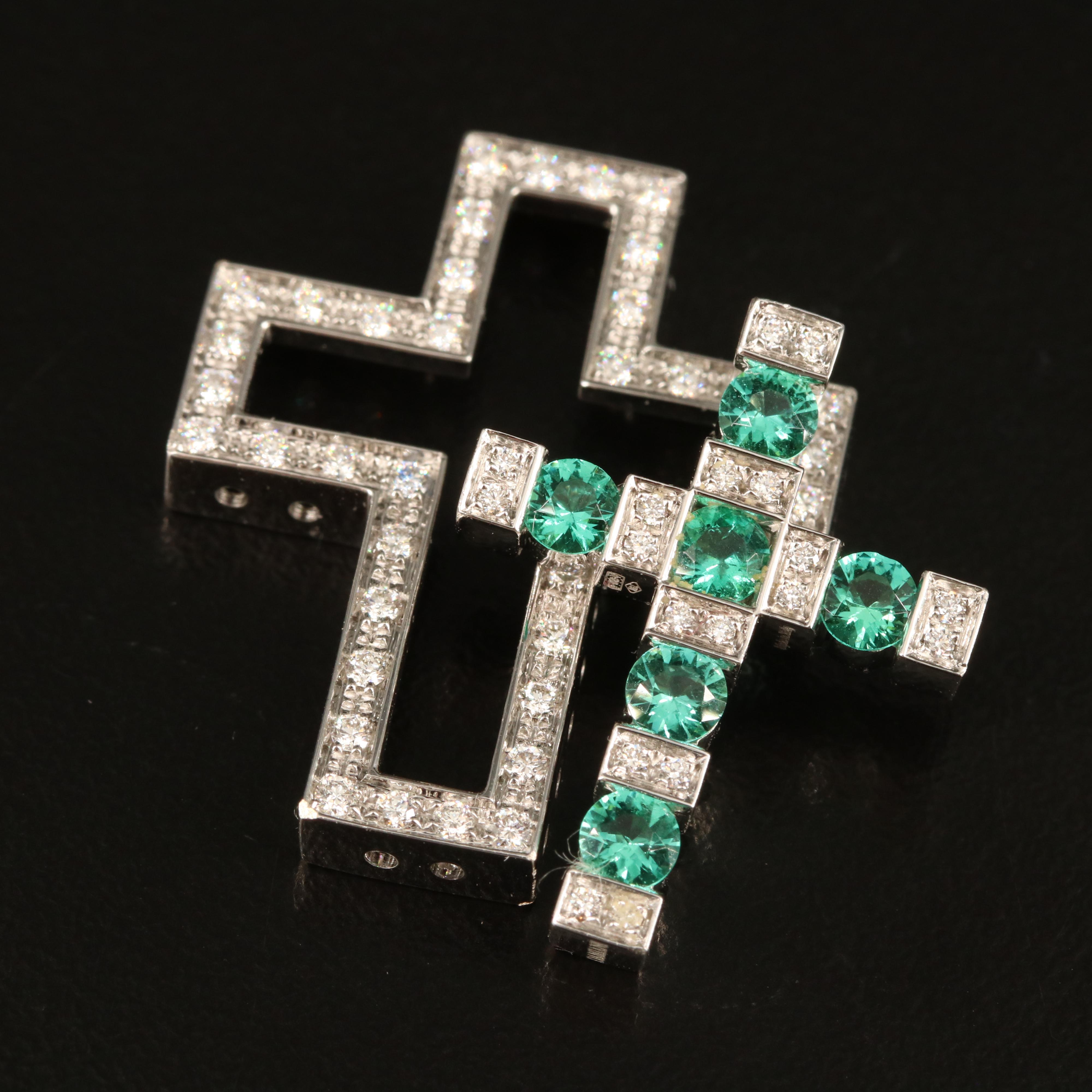 Damiani "Belle Epoque" 18K Emerald and Diamond Cross Convertible Necklace