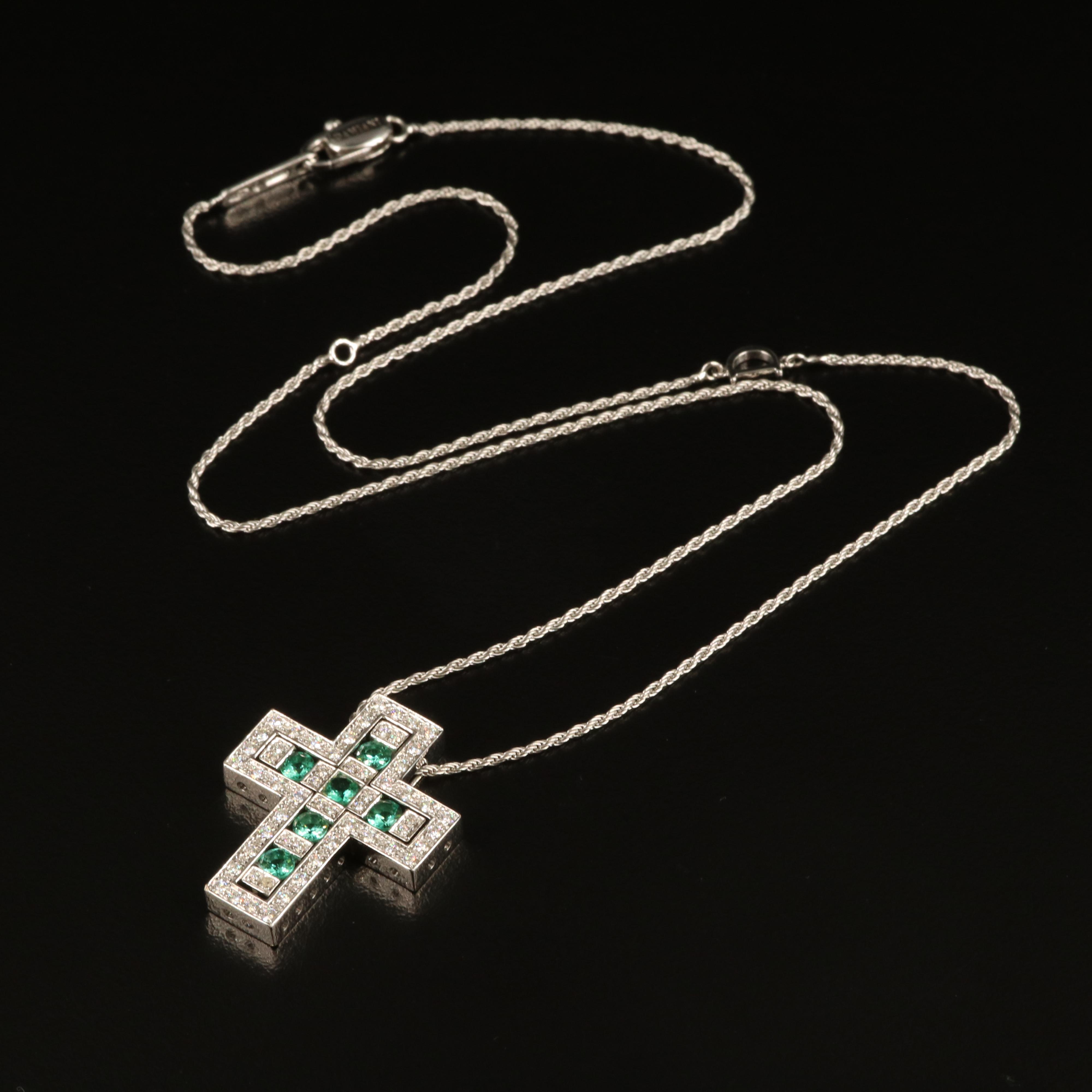 Damiani "Belle Epoque" 18K Emerald and Diamond Cross Convertible Necklace