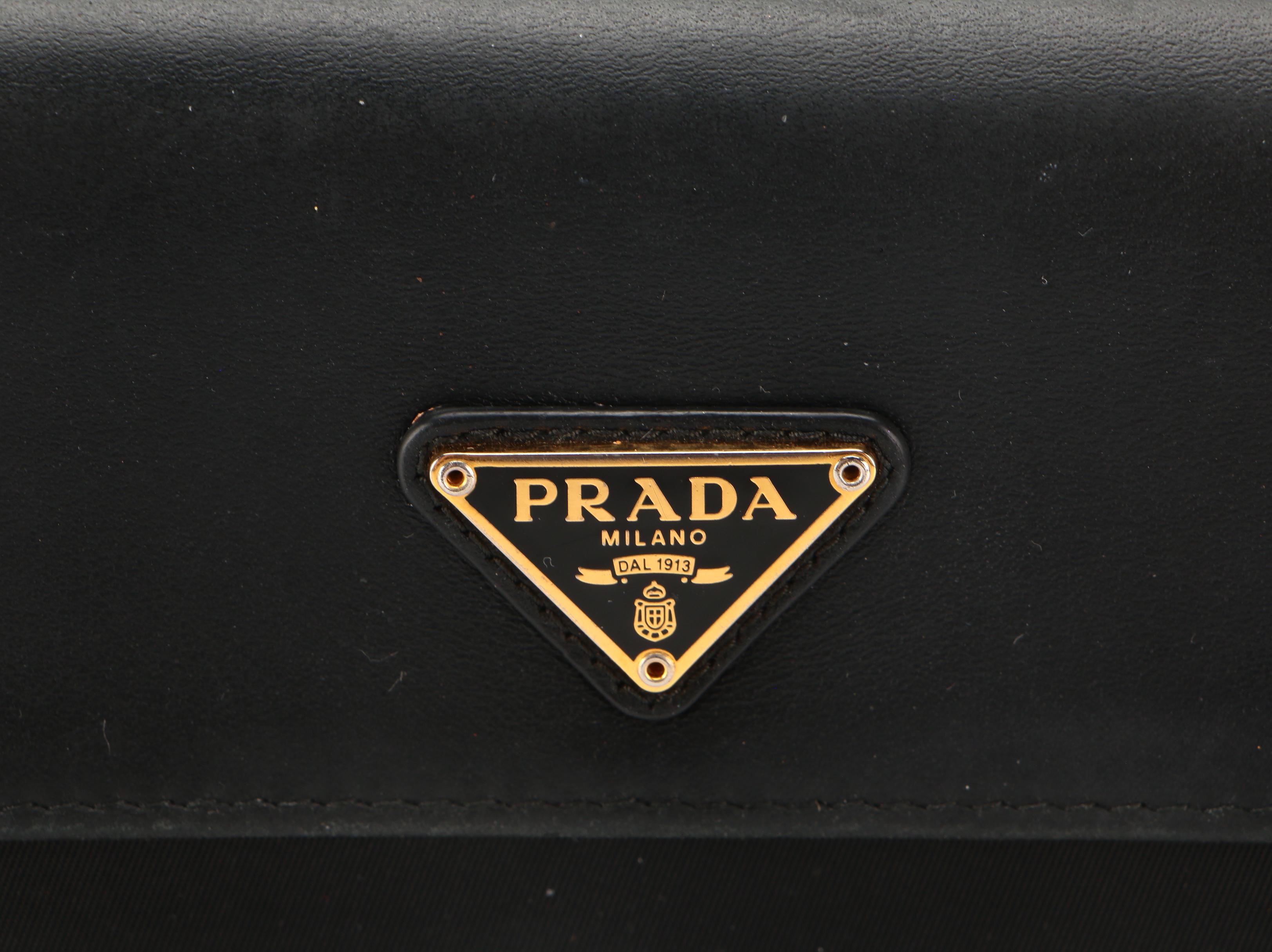 Prada Snap Long Wallet in Black Leather and Tessuto Nylon