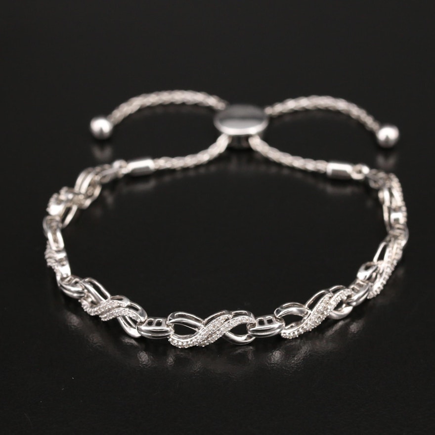 Sterling Diamond Infinity Bolo Bracelet