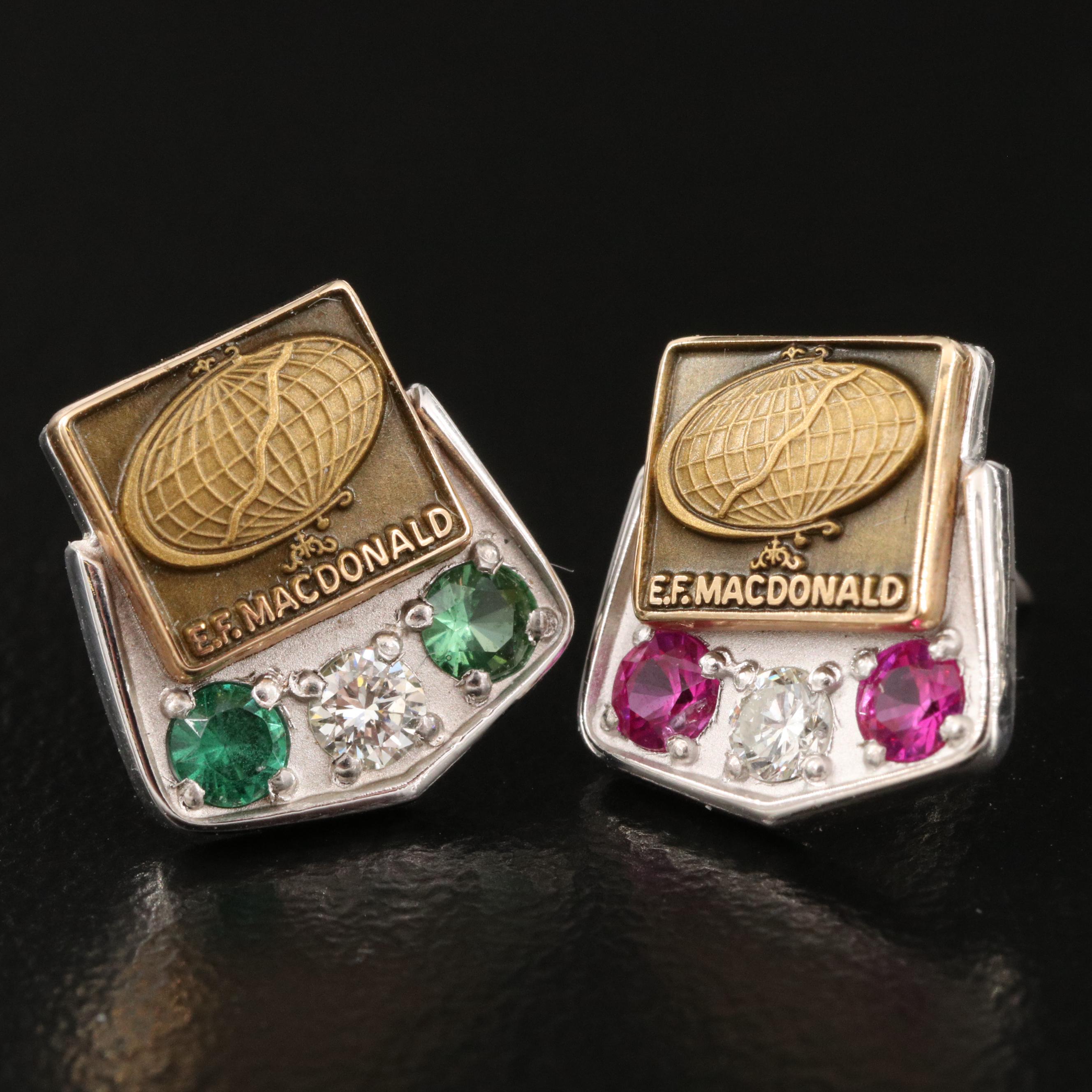 14K Ruby, Spinel and Diamond Commemorative E.F. Macdonald Tie Tacks