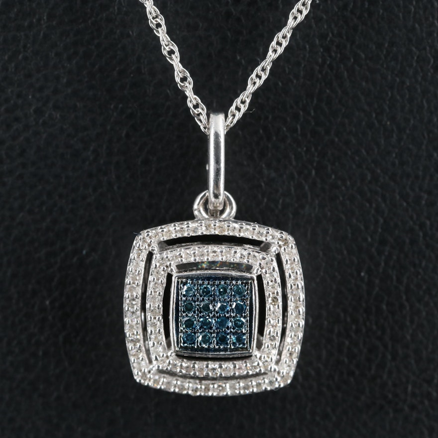 Sterling Diamond Double Halo Pendant Necklace
