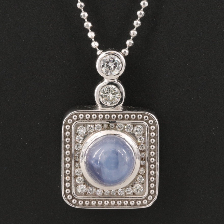 14K Star Sapphire and Diamond Necklace