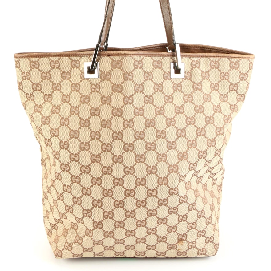 Gucci Tote Bag in GG Canvas with Leather Trim