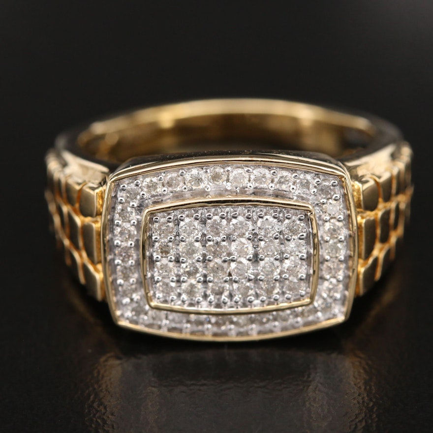 Sterling Diamond Cluster Ring with Croc Effect Shoulders