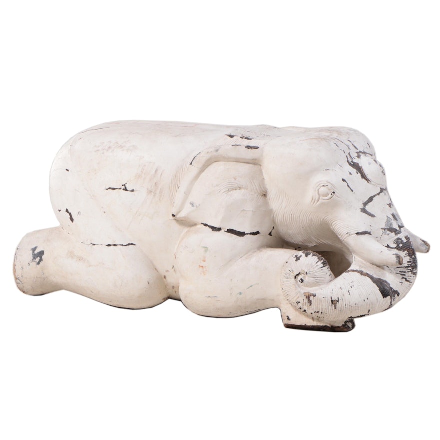 Decorative Painted Wood Kneeling Elephant Seat