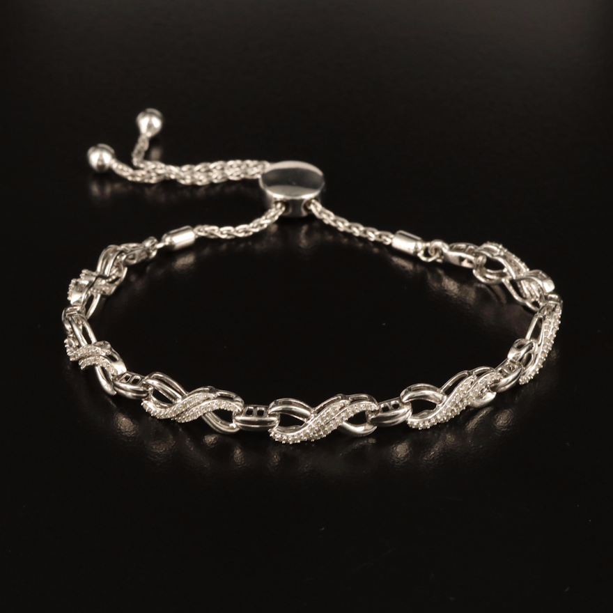 Sterling Diamond Infinity Link Bolo Bracelet