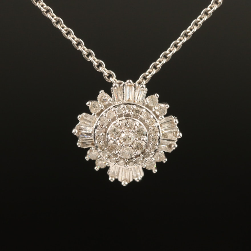 Sterling Diamond Tiered Cluster Pendant Necklace