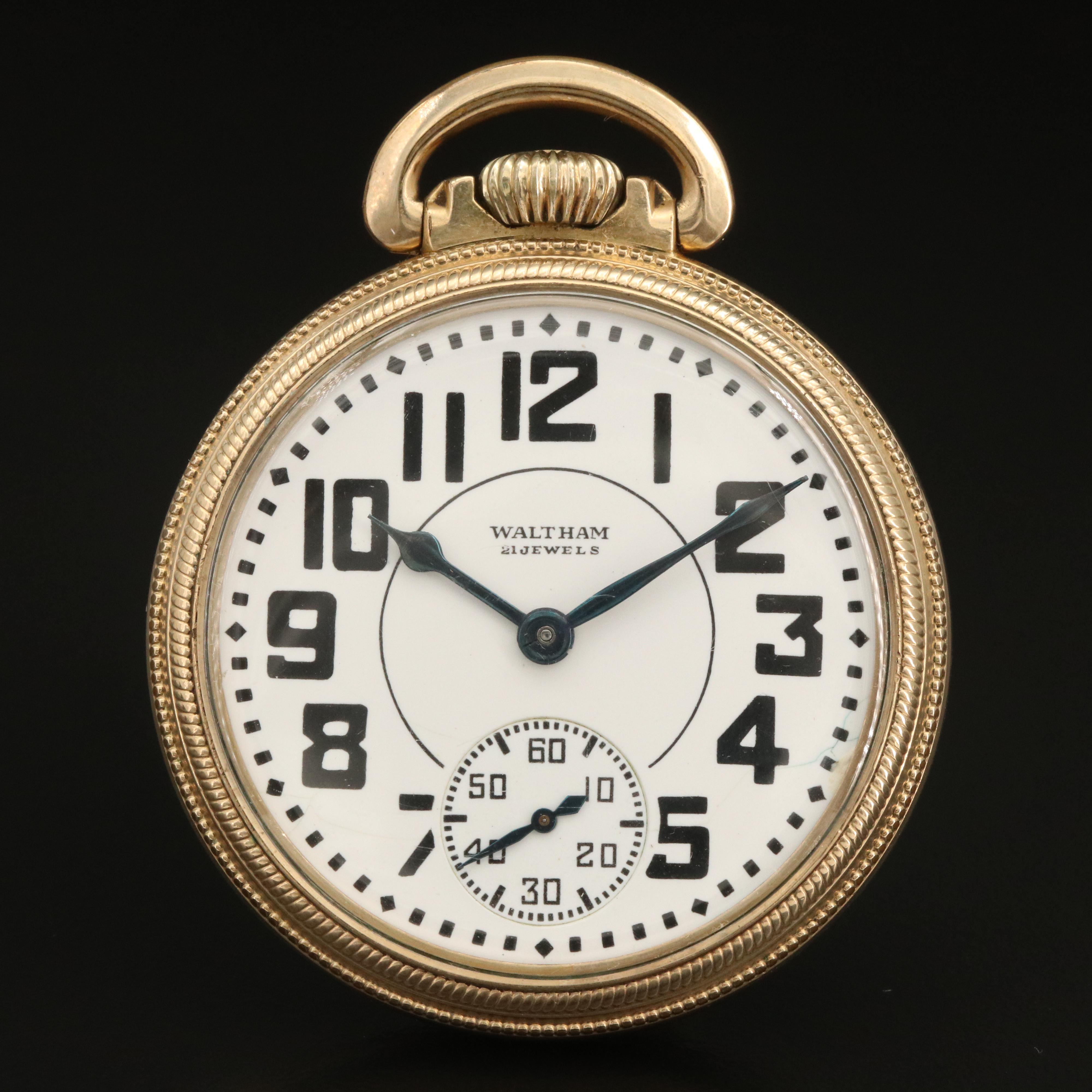1940 Waltham Riverside Rolled Gold Plate Open Face Pocket Watch