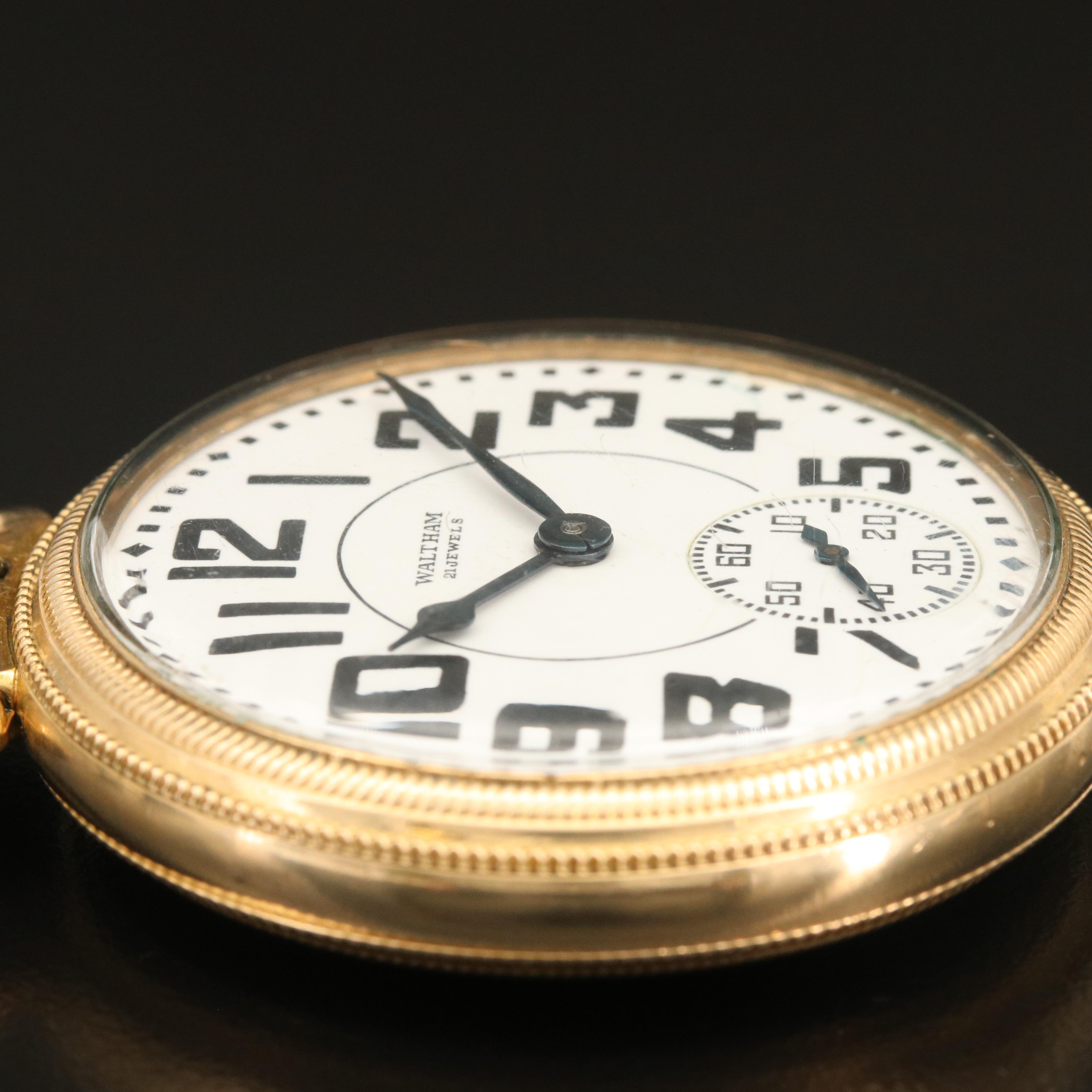1940 Waltham Riverside Rolled Gold Plate Open Face Pocket Watch