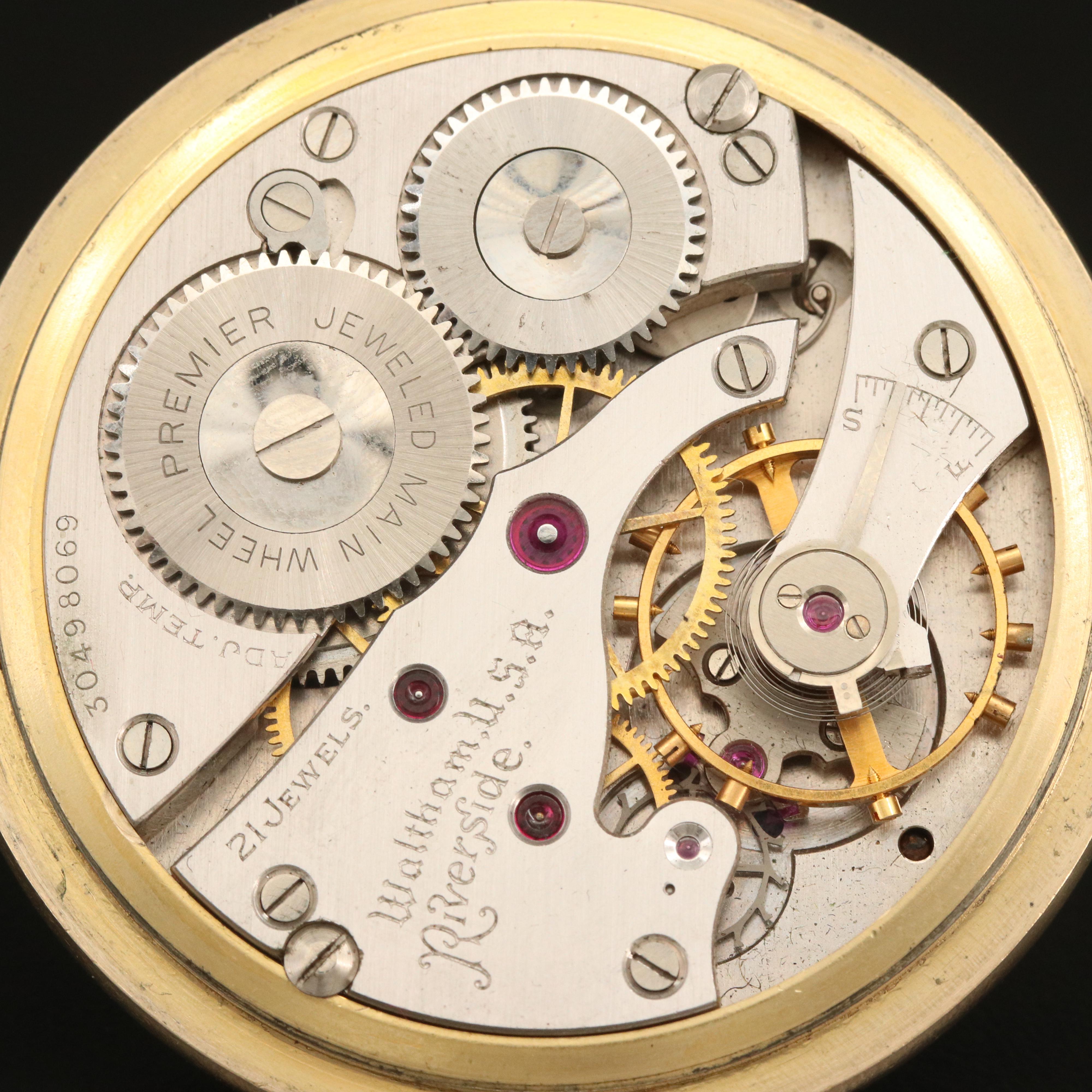 1940 Waltham Riverside Rolled Gold Plate Open Face Pocket Watch