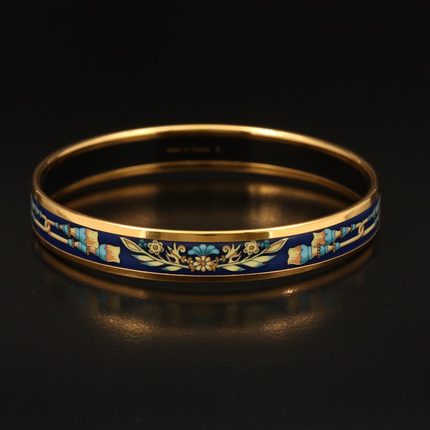 Hermès "Hommage à Charles Garnier" Enamel Narrow Bangle with Box